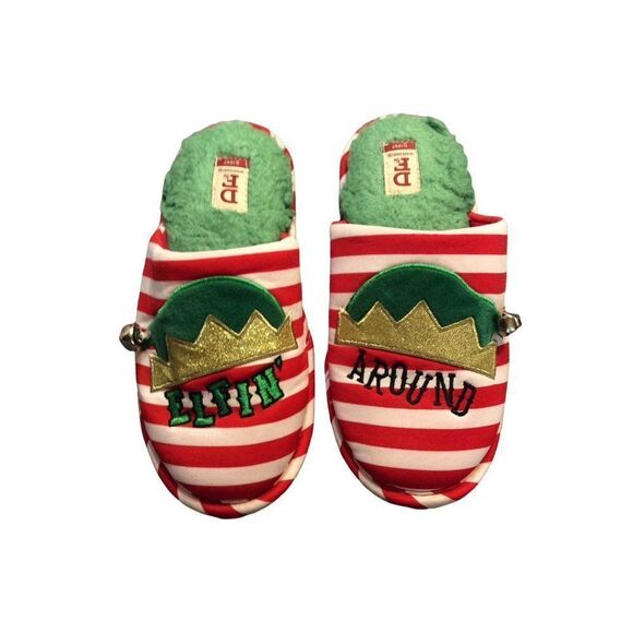 𝅺DEARFOAM Bell on Top Non Slip Sole Small(5/6) Red Green White Gold Polyester - Picture 1 of 3